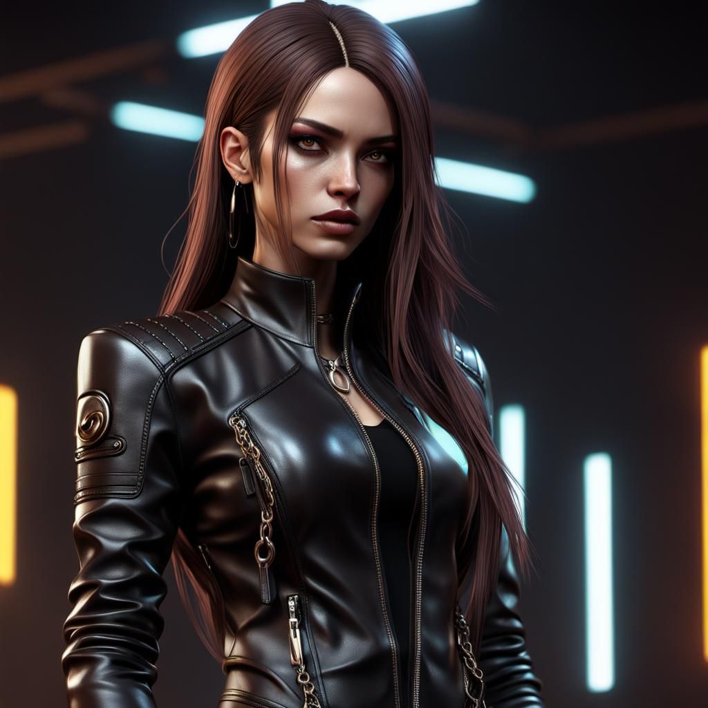 Cyberpunk Latina Girl in Leather Catsuit