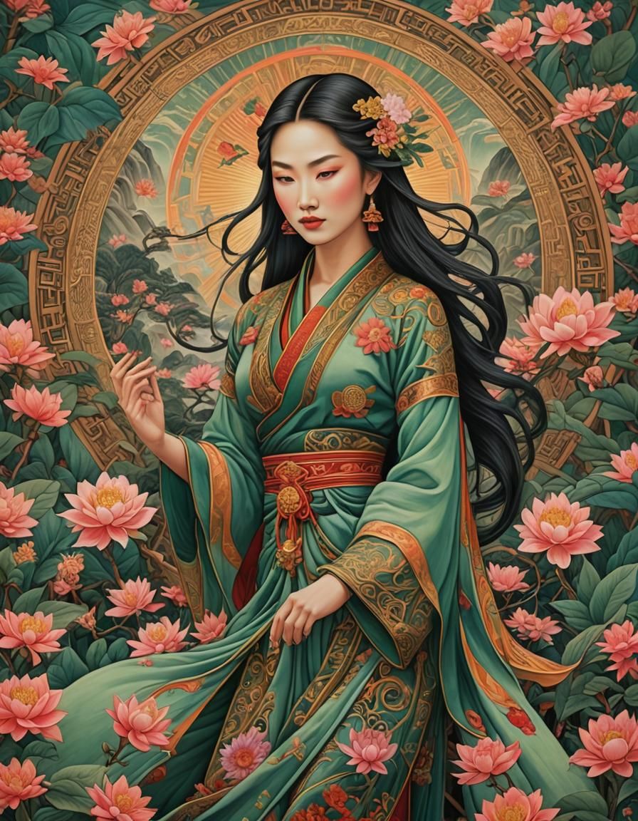 Asian Woman in Visionary Art Style