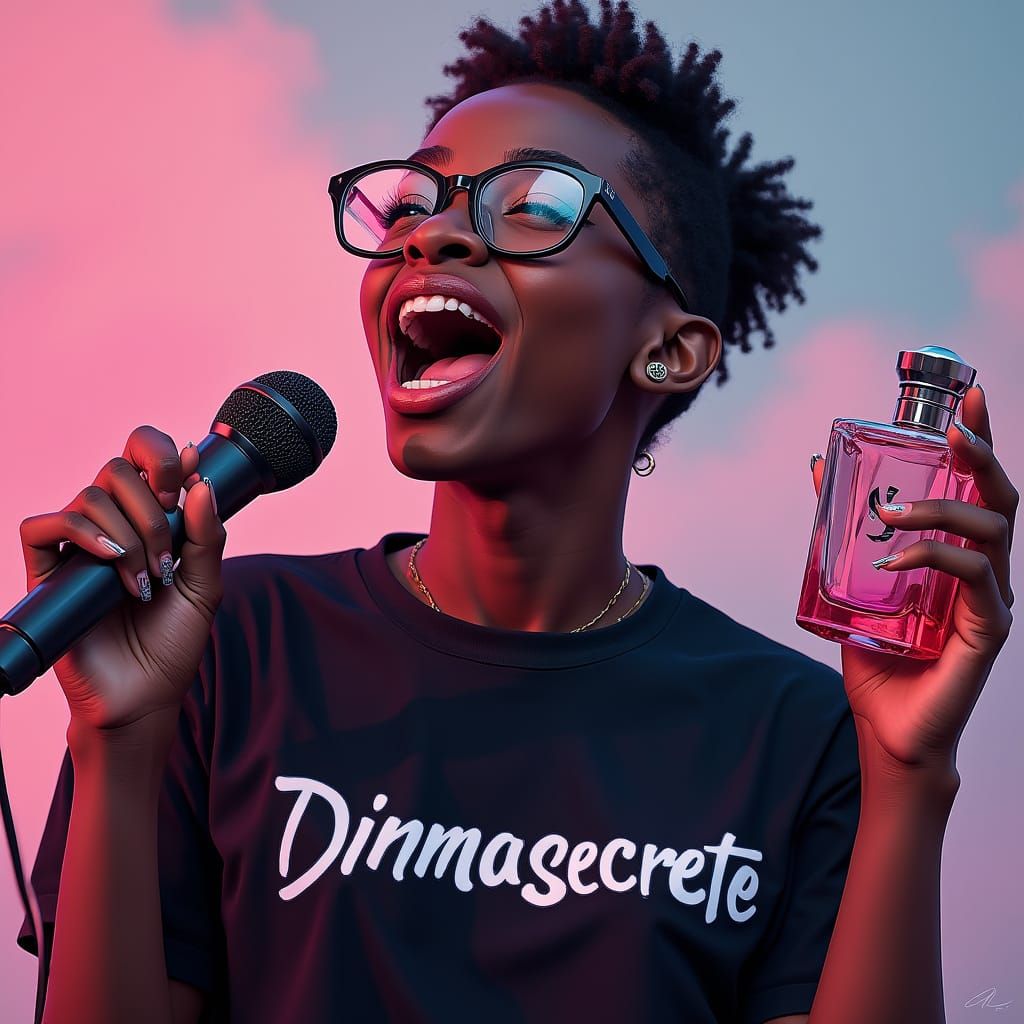 Animated Speaker with Perfume in Futuristic Style