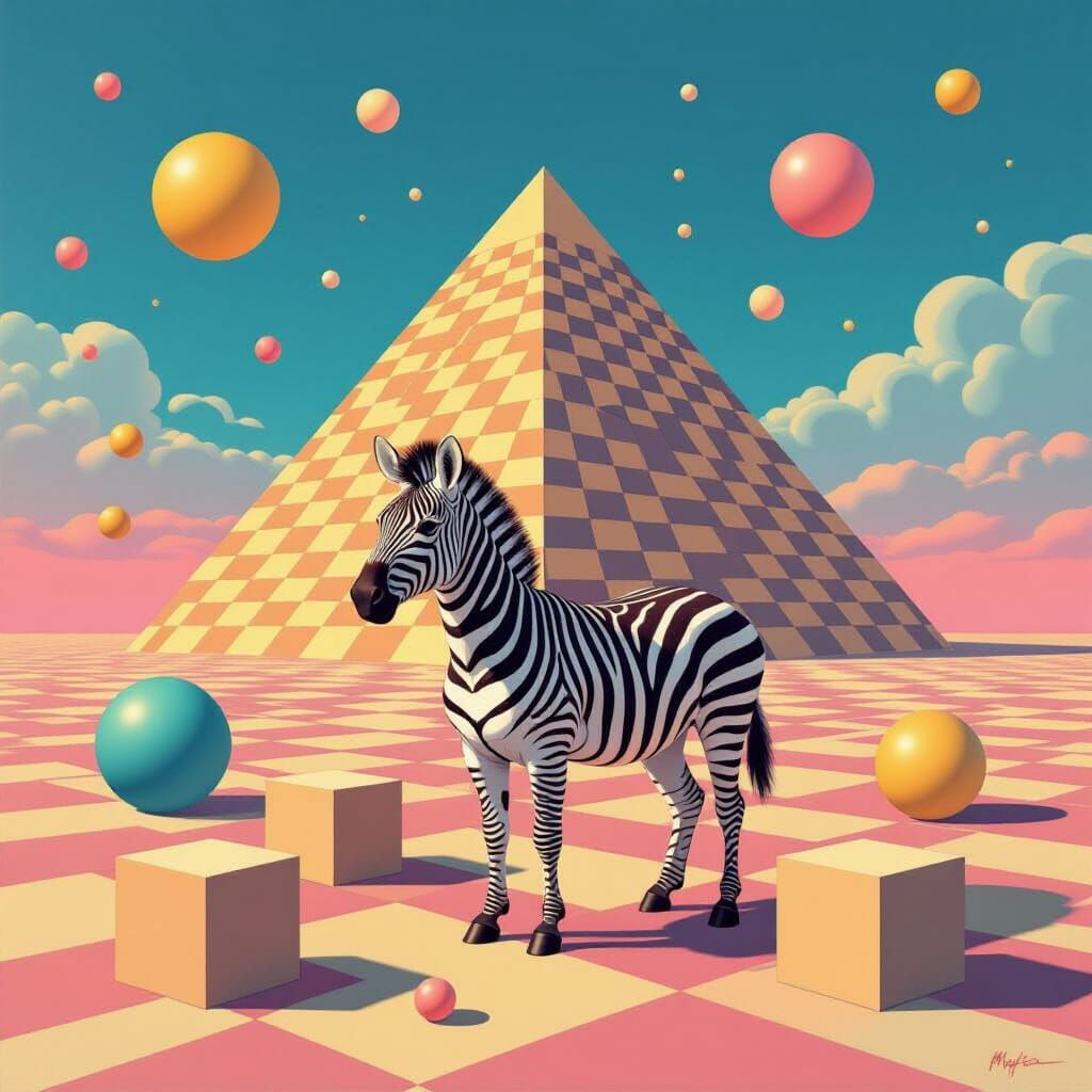 Zebra in Geometric World, Surrealist Style