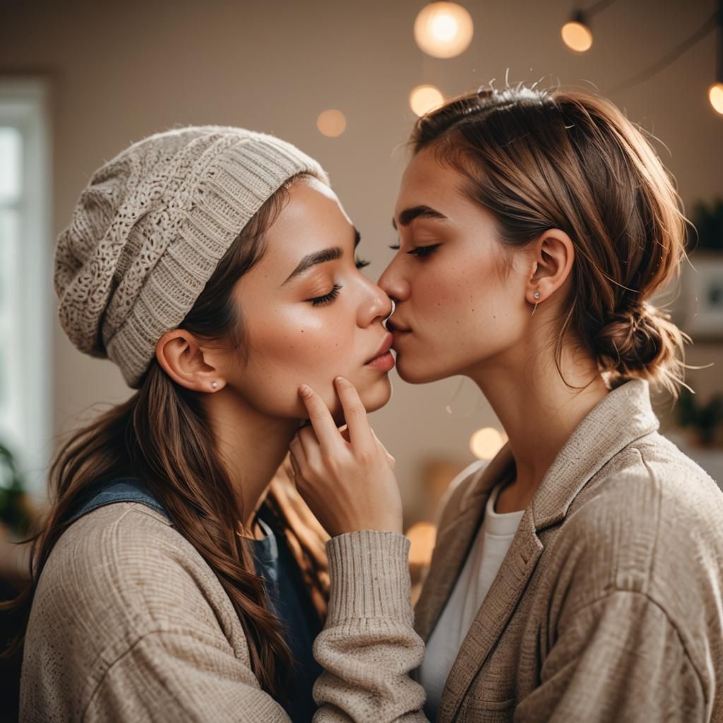 Intimate Portrait of Two Girls Kissing