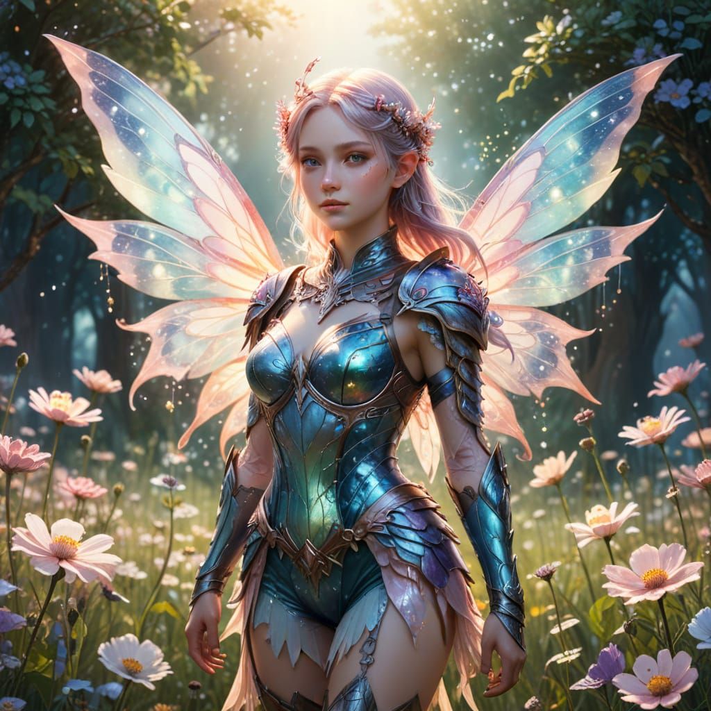 Magical Fairy in Floral Meadow: Vibrant Watercolor Illustrat...