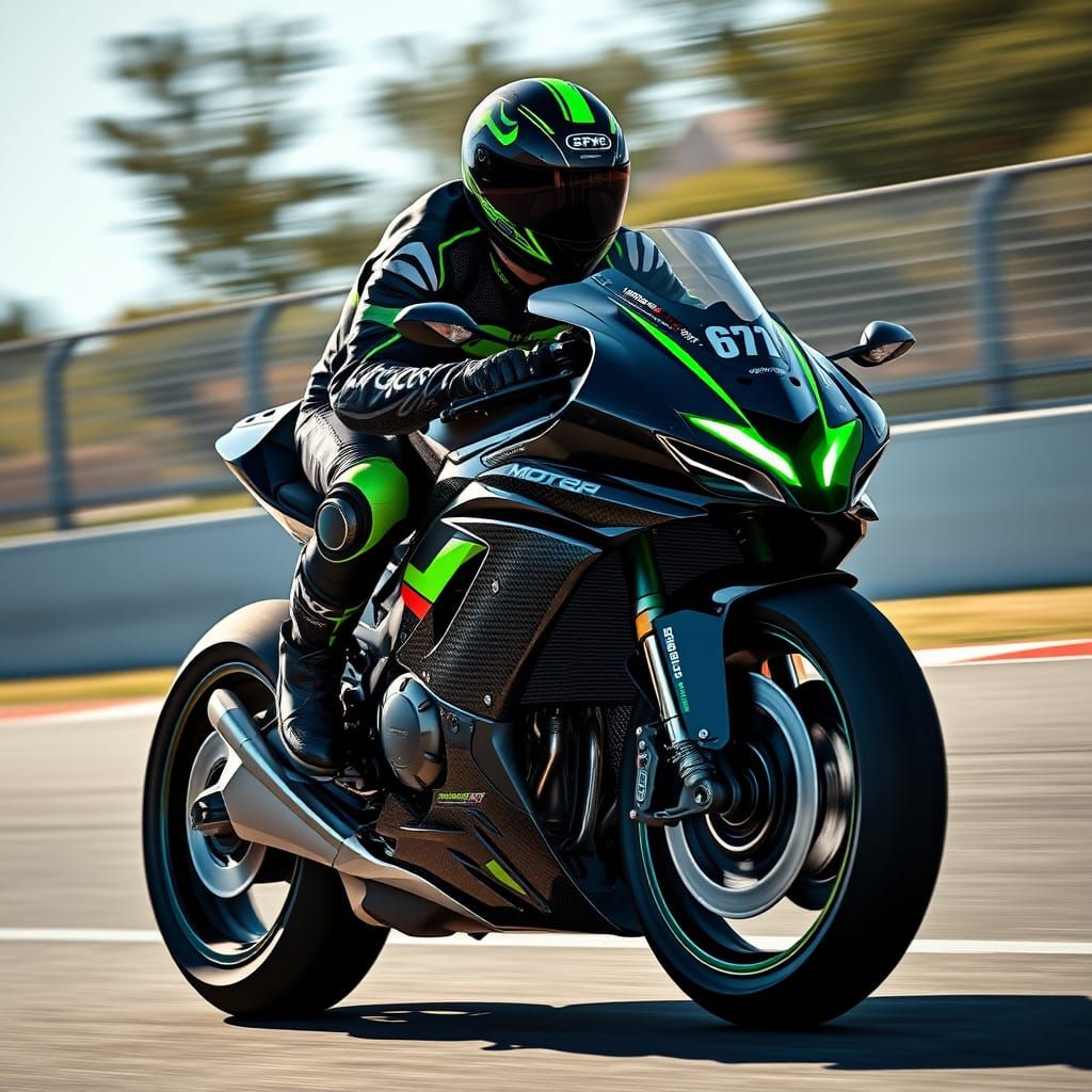 Sleek MotoGP Rider on High-Tech Motorcycle