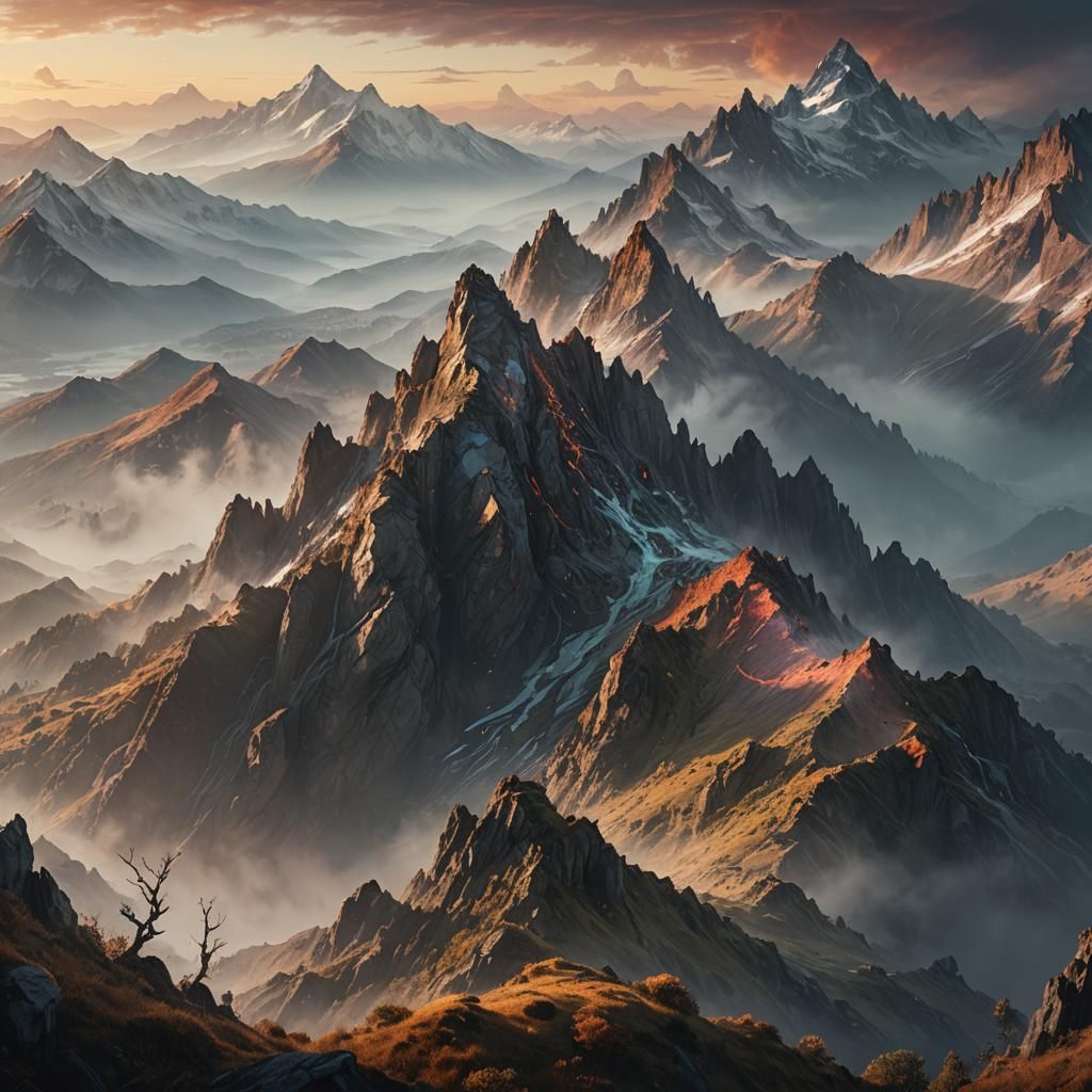 Majestic Sunrise Mountain Range as Complex Concept Art