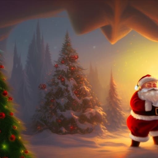 Christmas Family Scene in Detailed Fantasy Art