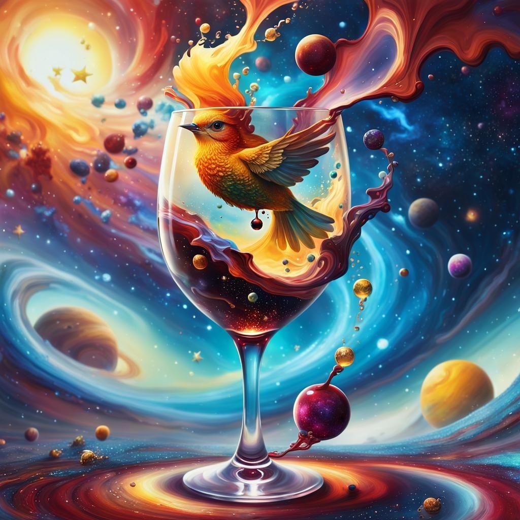Wine Universe Bird: Surrealism Meets Deep Space