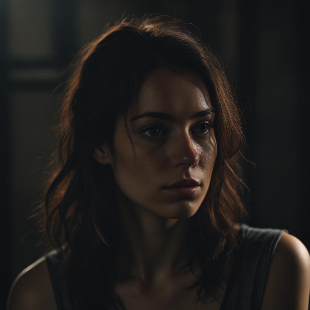 Solitary Woman in Dark Room