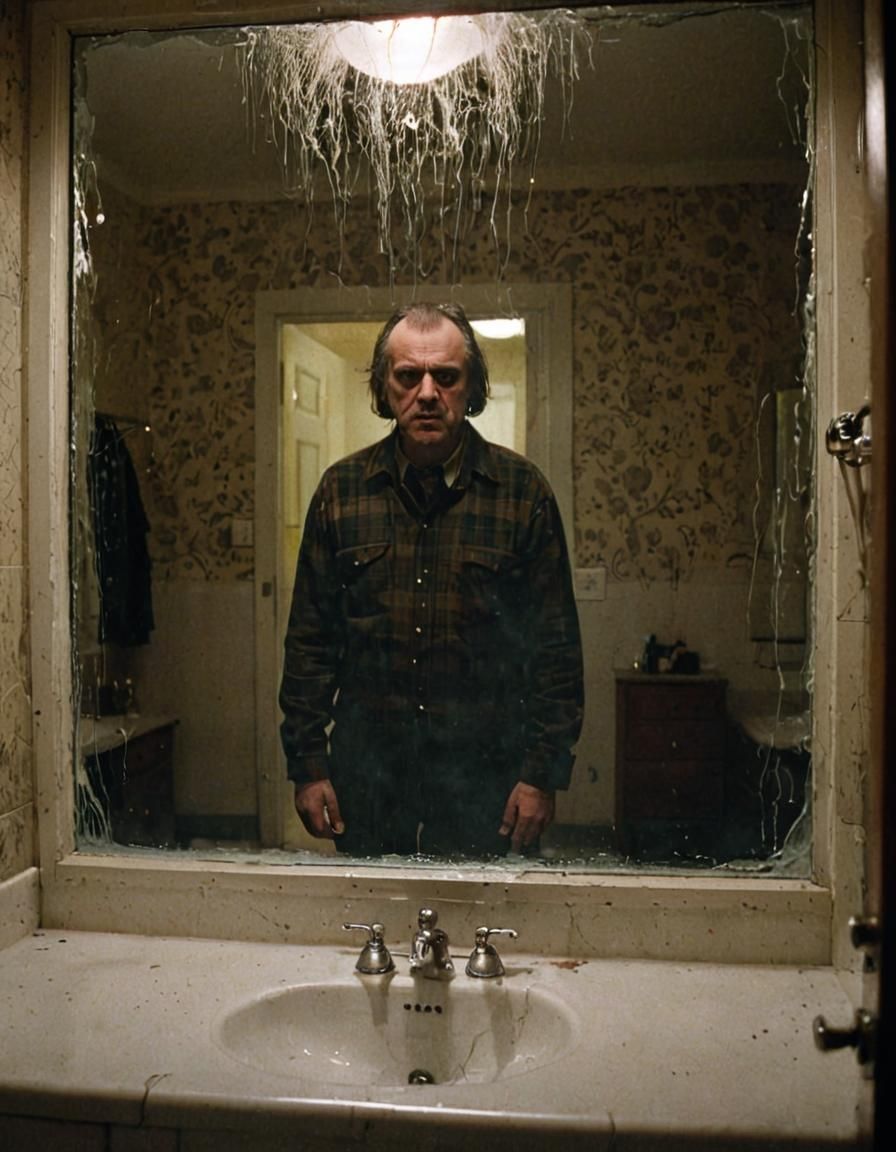 Eerie Ghost Reflection in a Misty Mirror