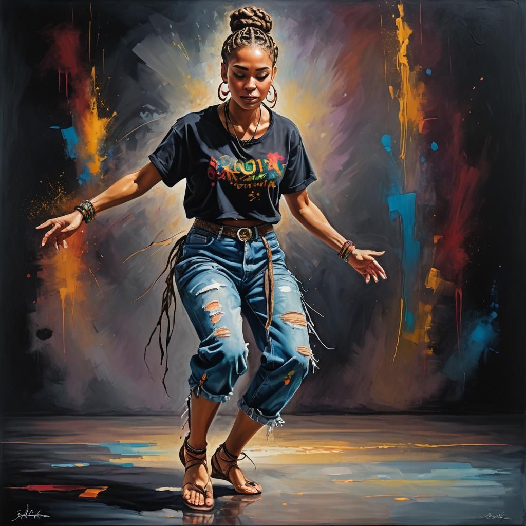 Woman with Braids: Vivid Oil Painting