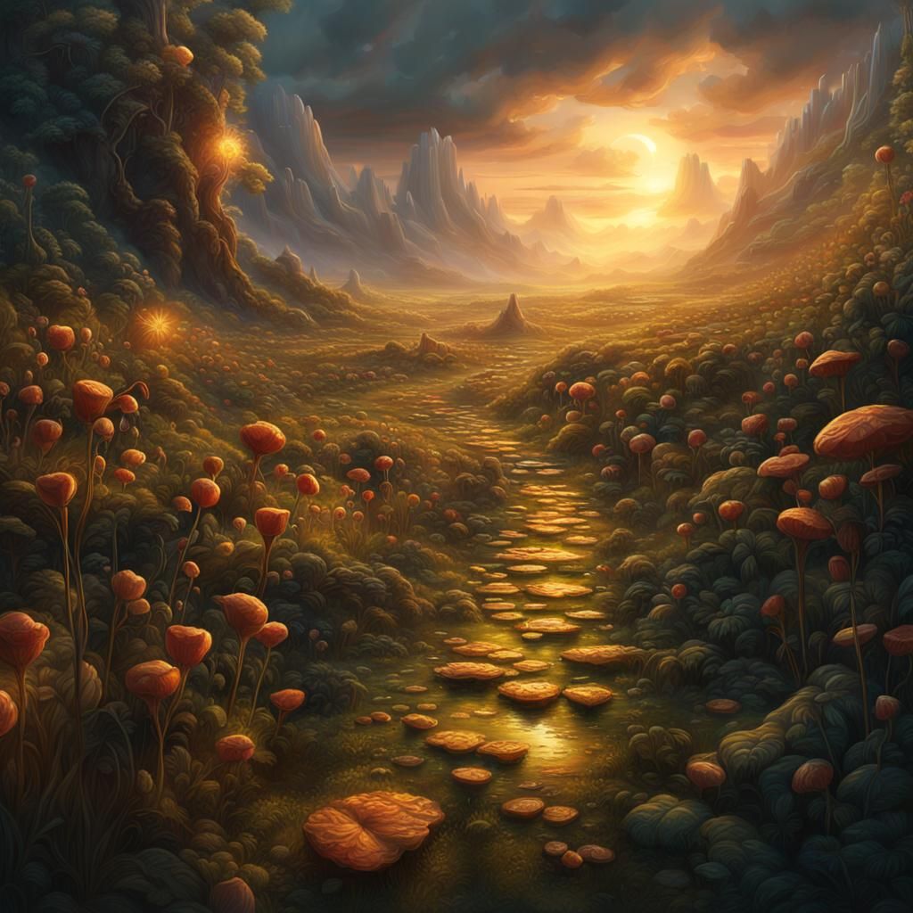 Golden Glow-worm in Dewy Dell: Digital Matte Painting