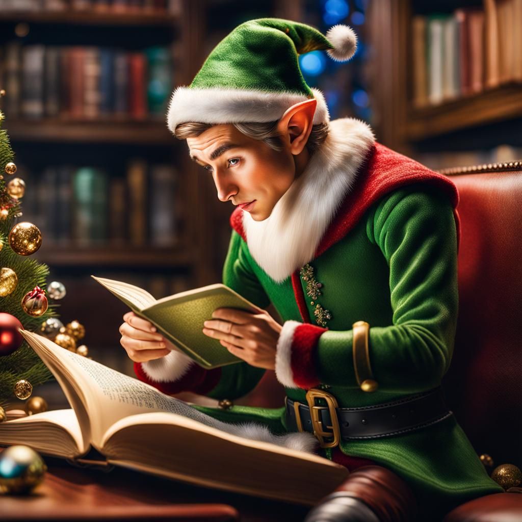 Christmas Elf Reading Book with Tiny Creatures