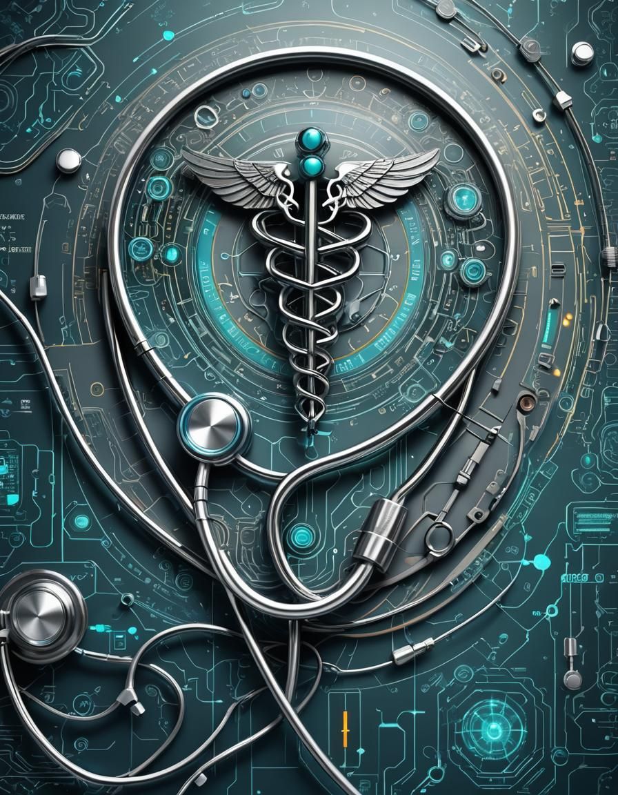 Futuristic Stethoscope and Caduceus in Digital Art Style