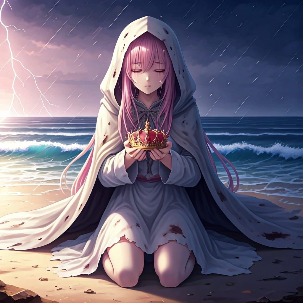 Fallen Princess with Broken Crown in Anime Style
