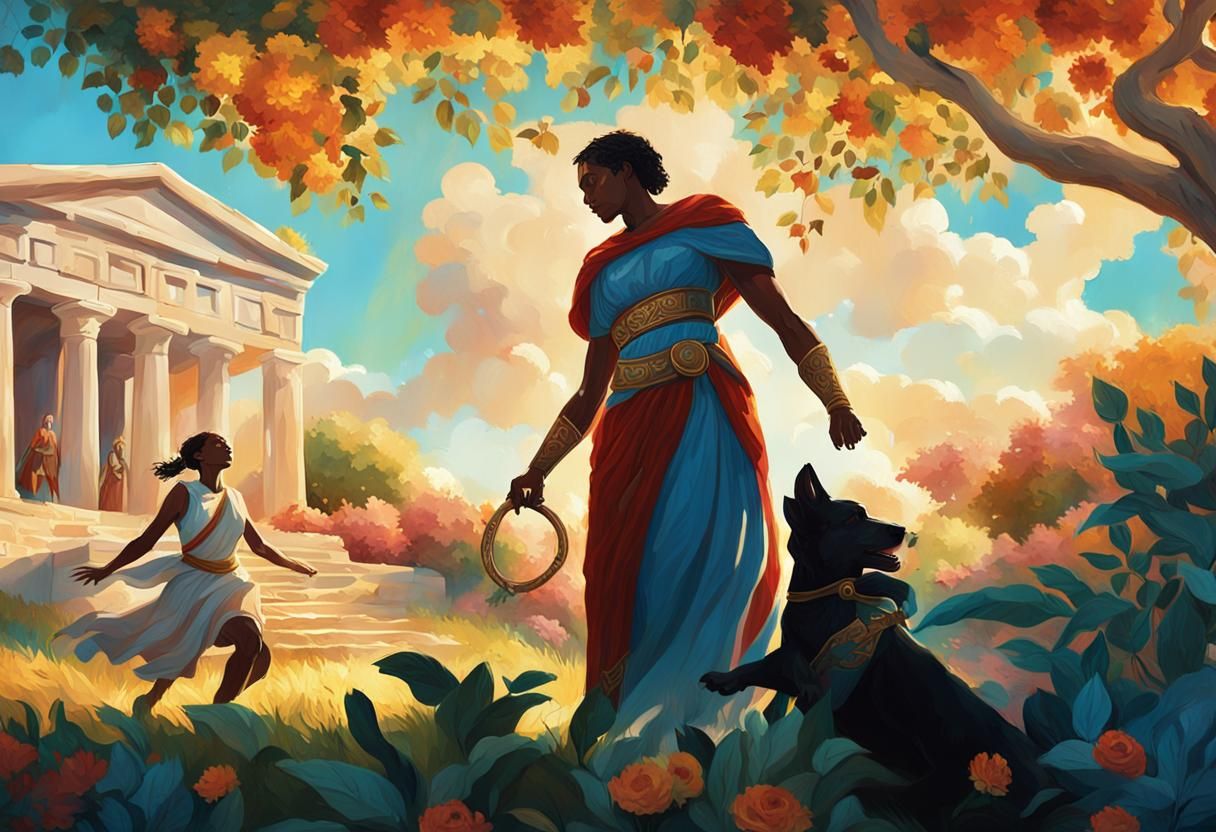 Greek Woman Abducted by Knight in Lush Garden