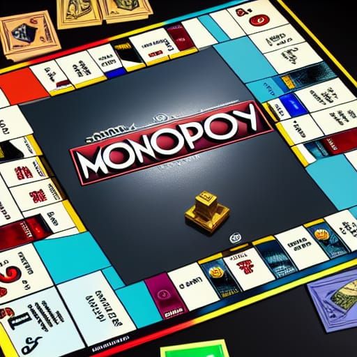 Monopoly Board Game in Dark 3D Cityscape