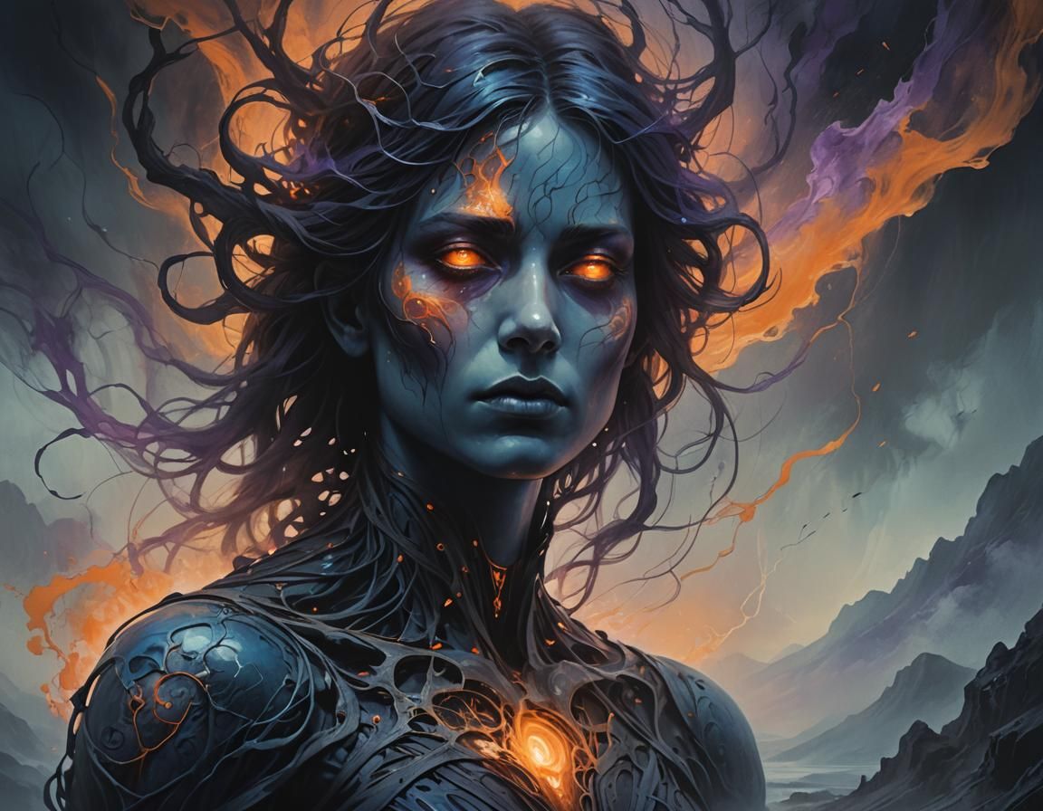 Surreal Portrait of Figure in Misty Landscape