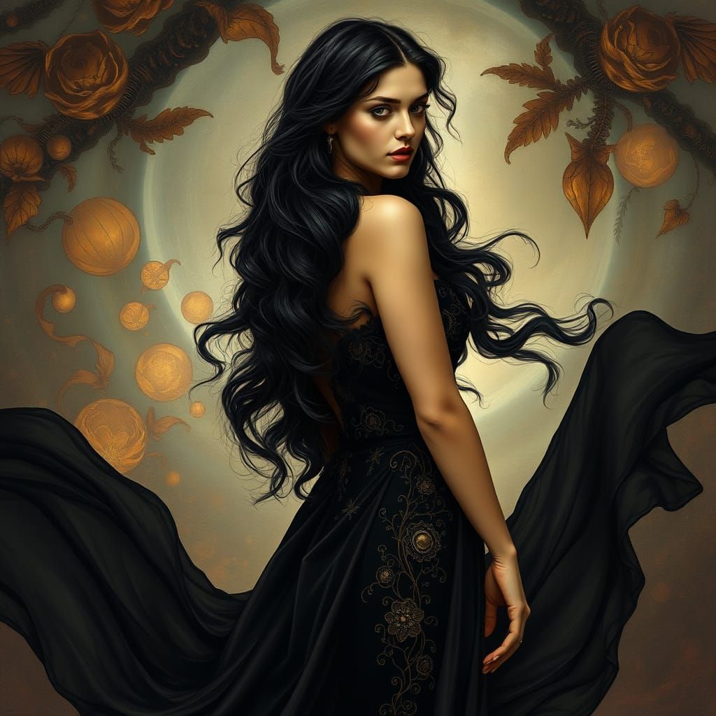 Ethereal Fantasy Goddess in Mystical Embroidery