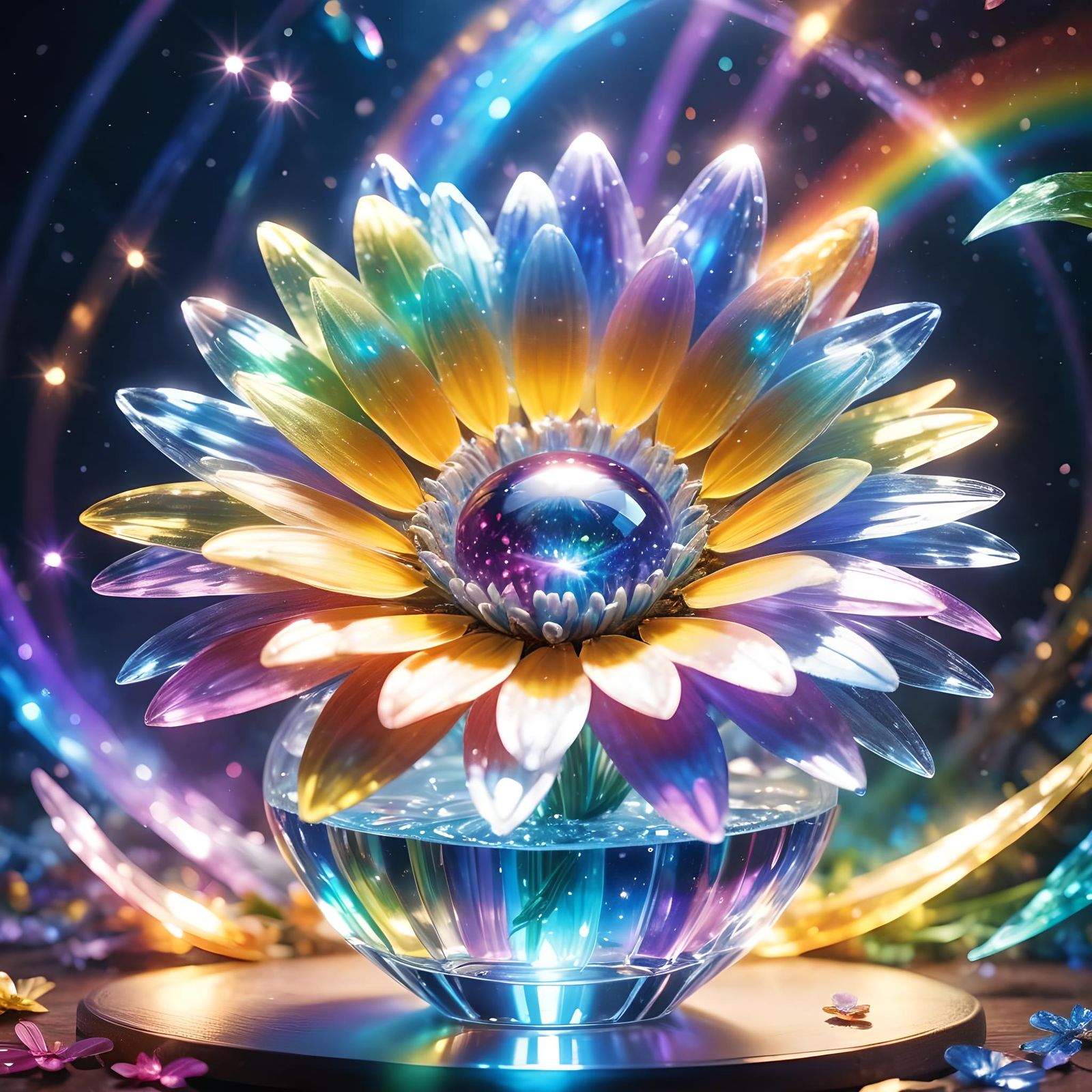 Magical Crystal Daisy with Rainbow Light Effects