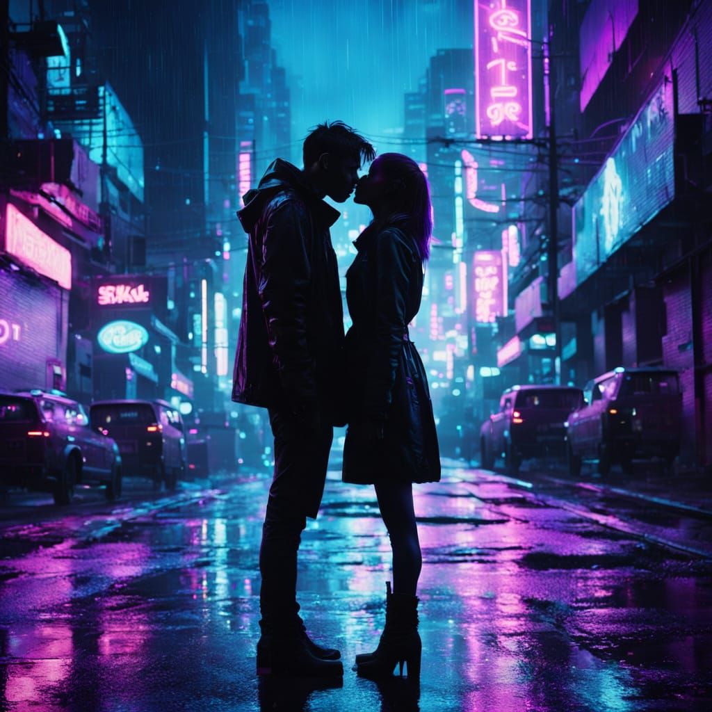 Cyberpunk Kiss: Neon Noir Film Still