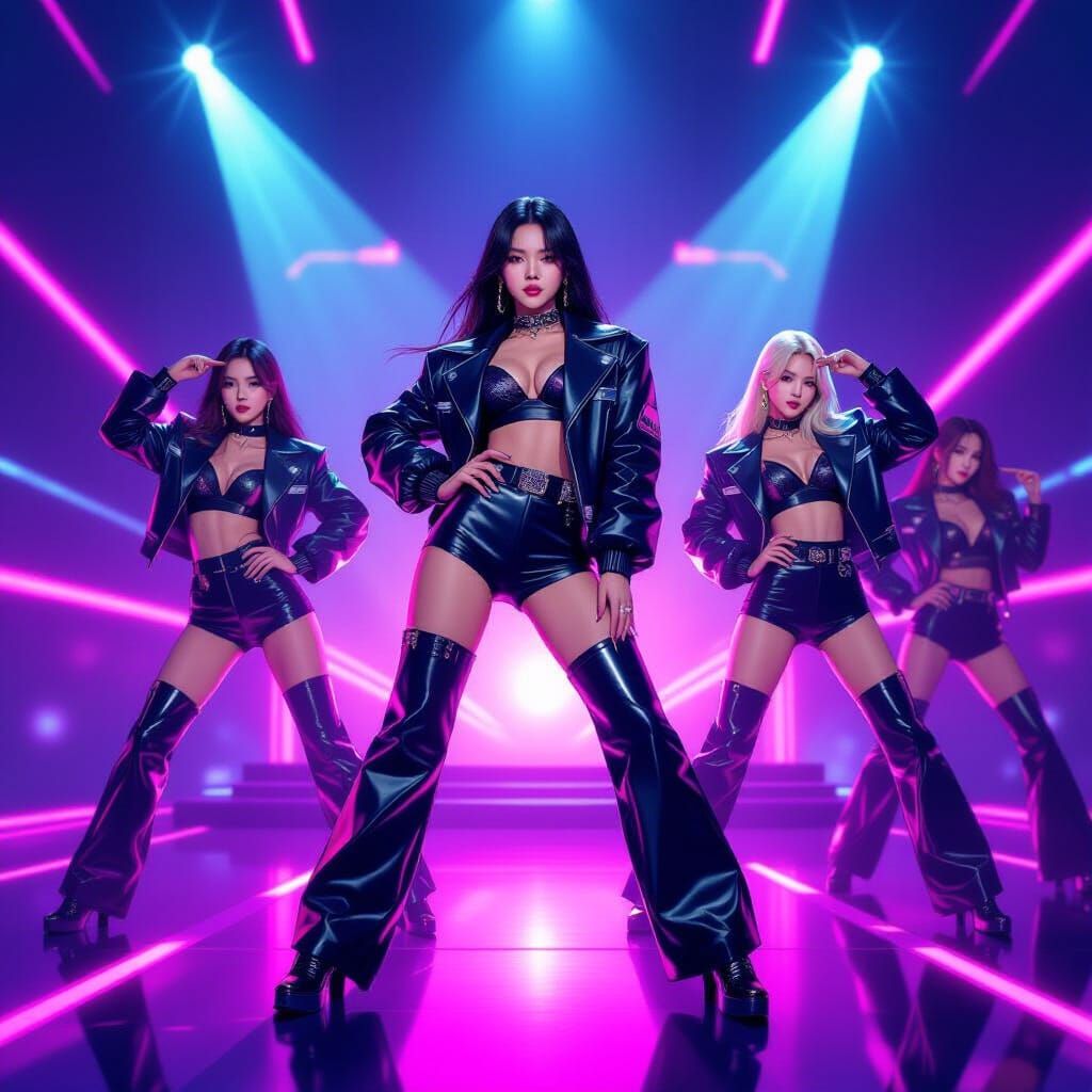 Blackpink K-Pop Group Performing on Futuristic Stage