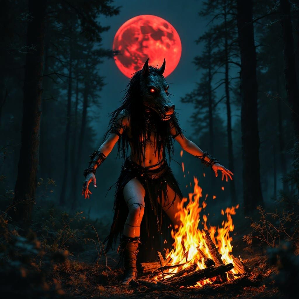 Gothic Enchantment in a Blood-Colored Moonlit Clearing