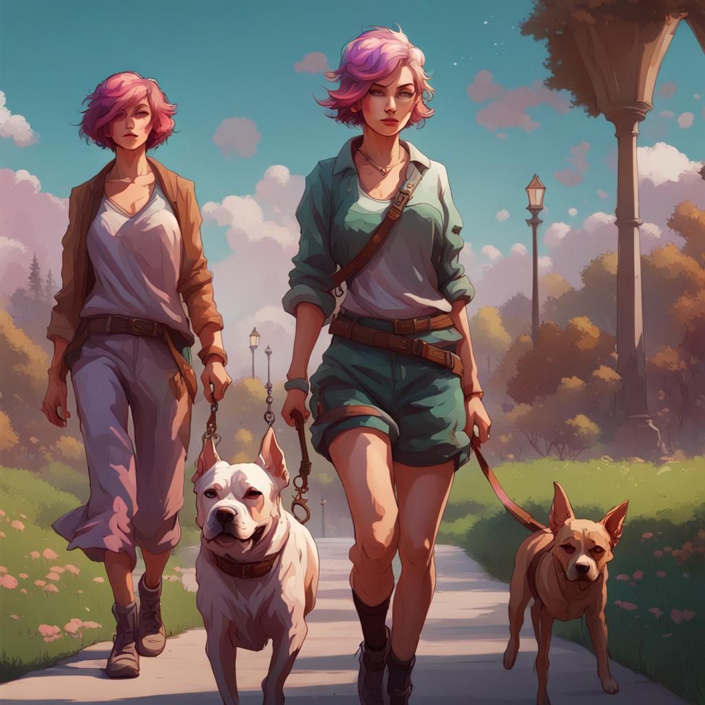 Women in Dog Park, Hyperdetailed Concept Art