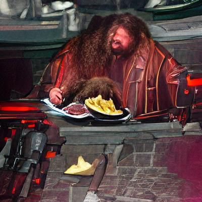 Hagrid Enjoying a Hearty Steak Dinner