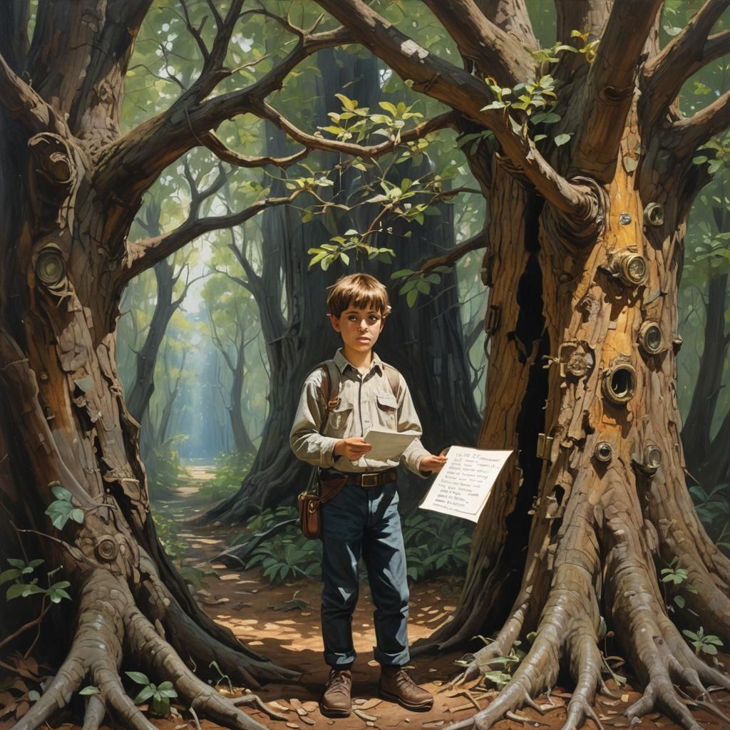 Child Finds Shining Treasure: Oil Painting