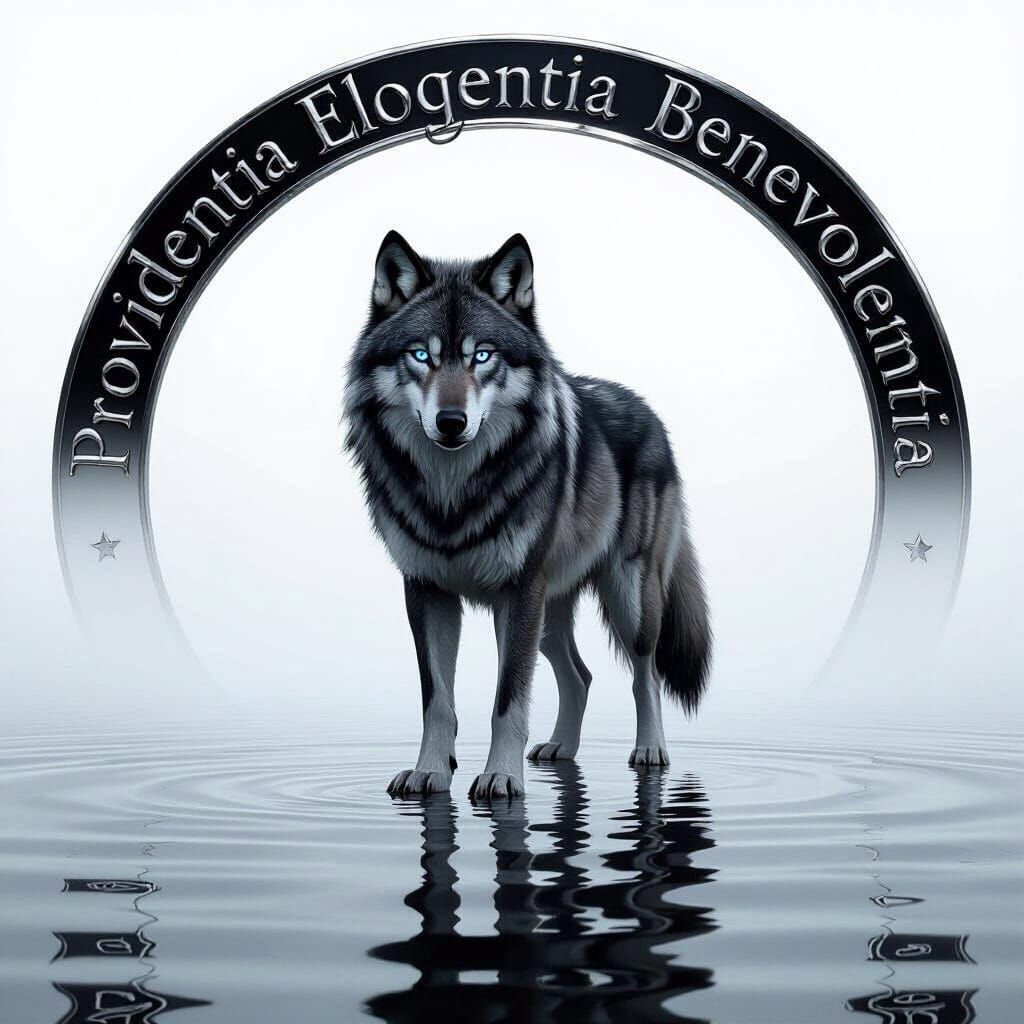 Majestic Dire Wolf on Reflective Water in Dark Fantasy Style