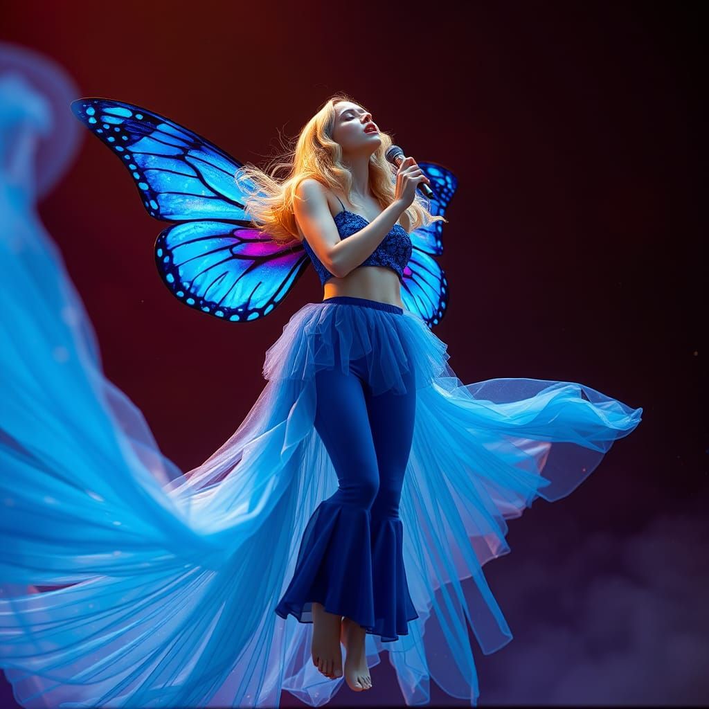 Ethereal Woman with Butterfly Wings in Fantasy Scene