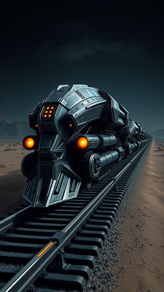 Epic Mecha Cobra Train in Desert Night