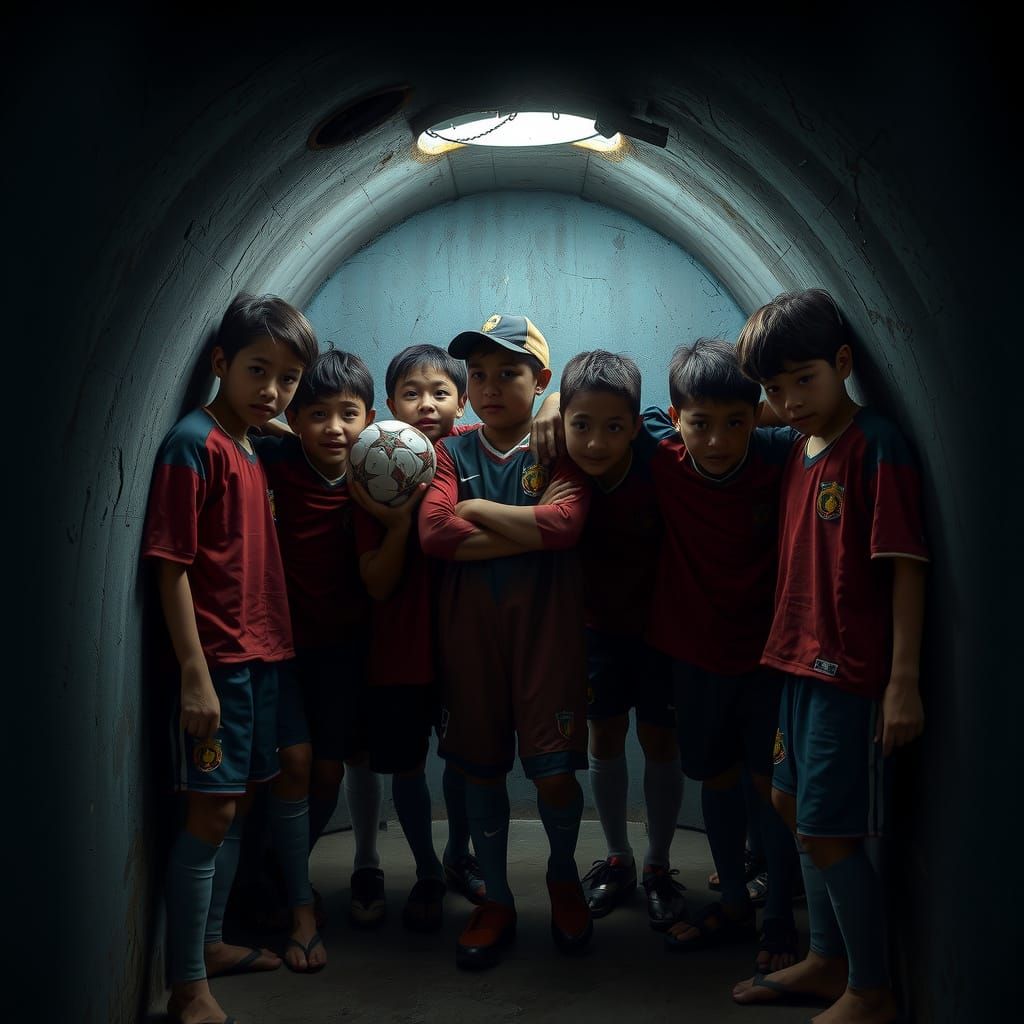 Trapped Soccer Team in a Gritty, Realistic Style