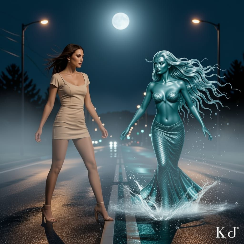 Woman Confronts Siren on Wet Night Road