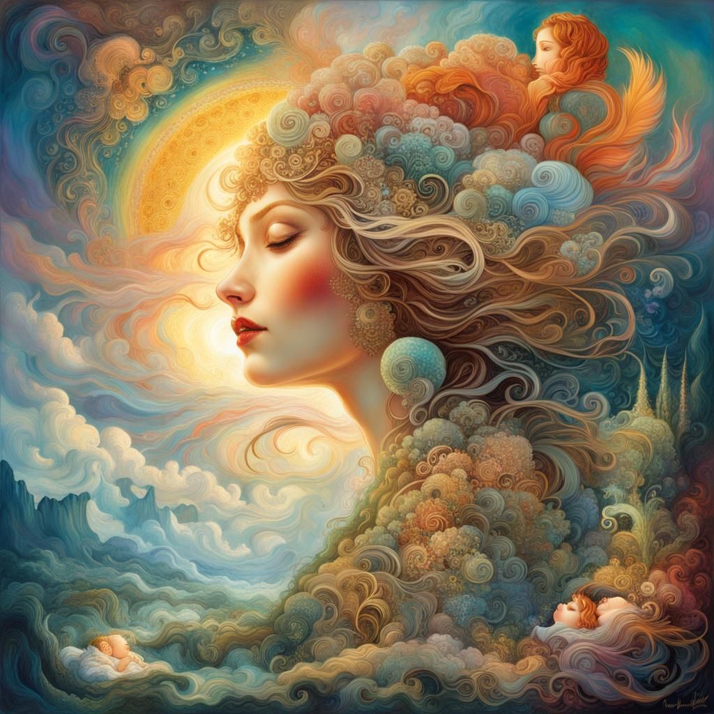 Motherhood's Embrace: A Magical Fantasy Illustration