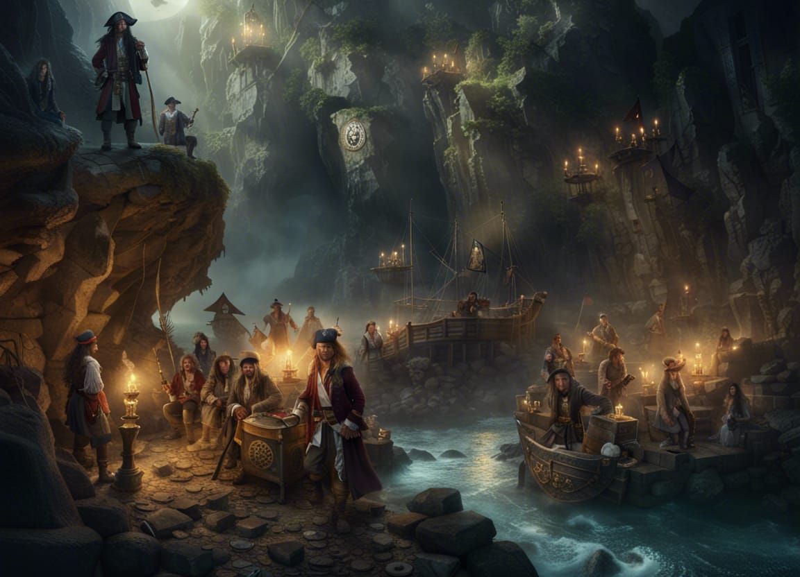 Pirates' Gathering at a Hidden Cave: Cinematic Digital Paint...
