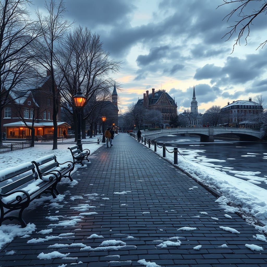 Snowy Park Passage in Anime Key Visual Style
