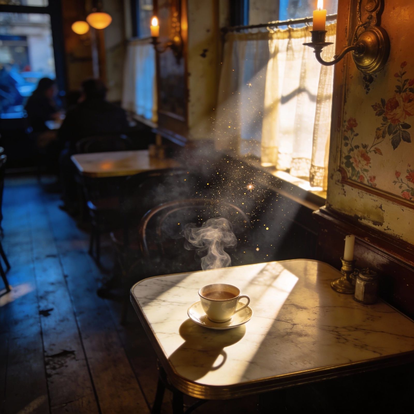 Parisian Cafe Scene with Coffee Cup in Soft Realism
