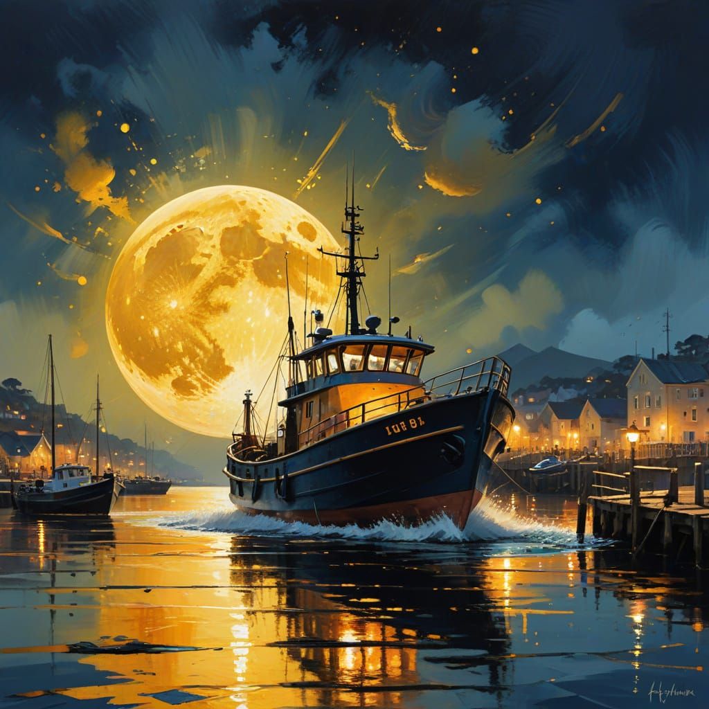 Fishing Boat and a Full Moon