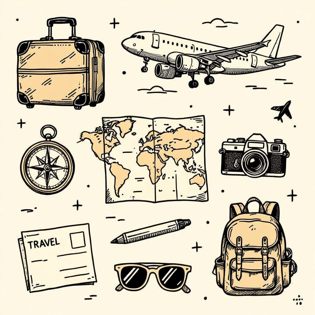 Travel and Adventure Icons in Sketch Style