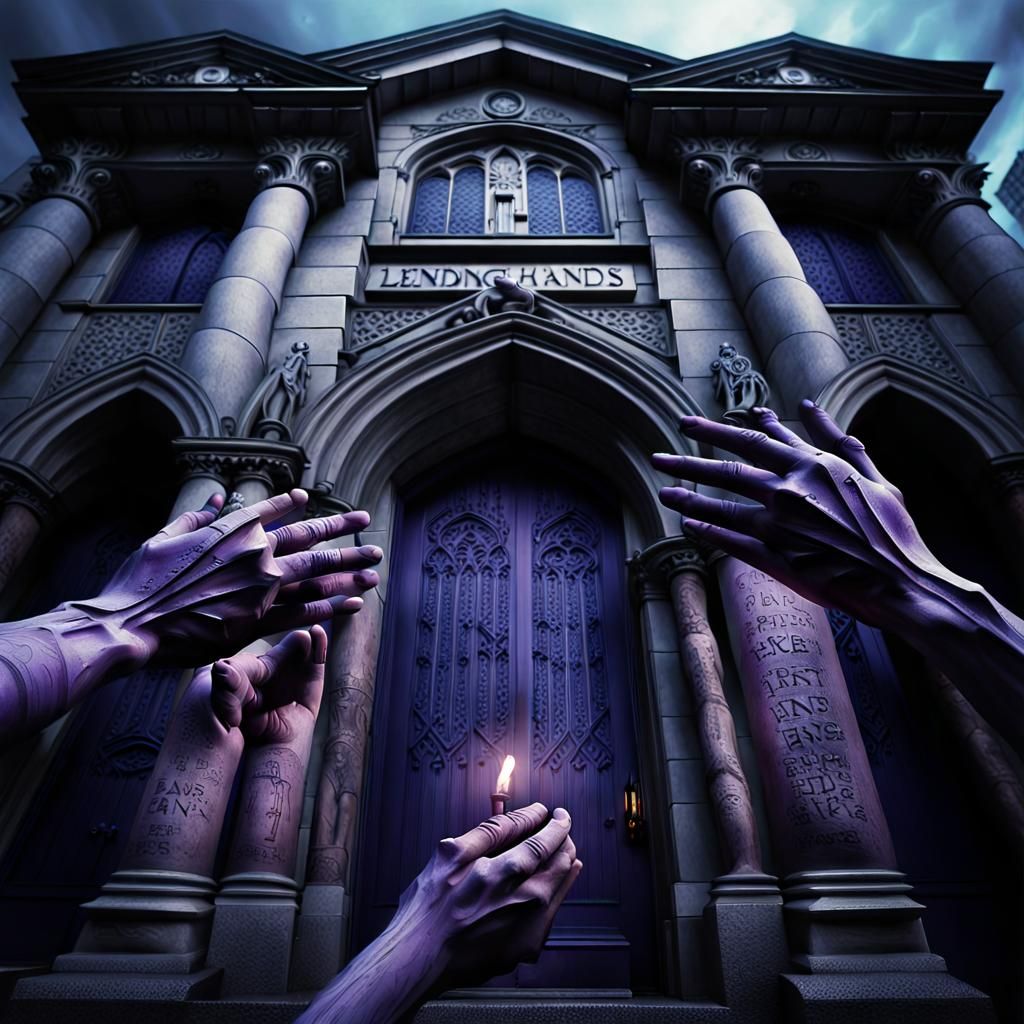 Dark Fantasy Bank With Lending Hands, Hyperrealistic Art