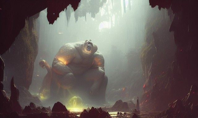 Giant Cave Troll in Dark Fantasy Style