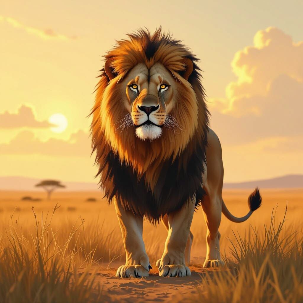 Majestic Lion in Savannah Landscape