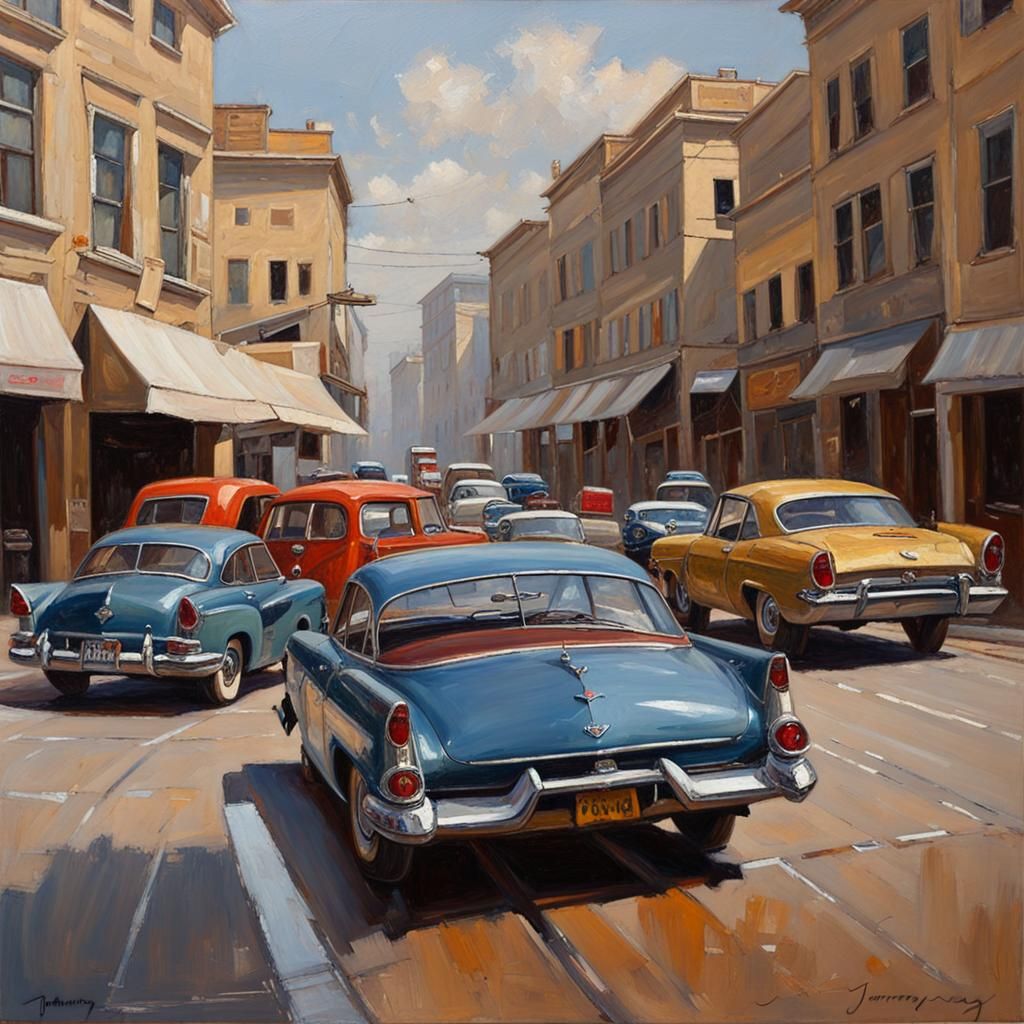 Vintage Cars in Oil Painting Style