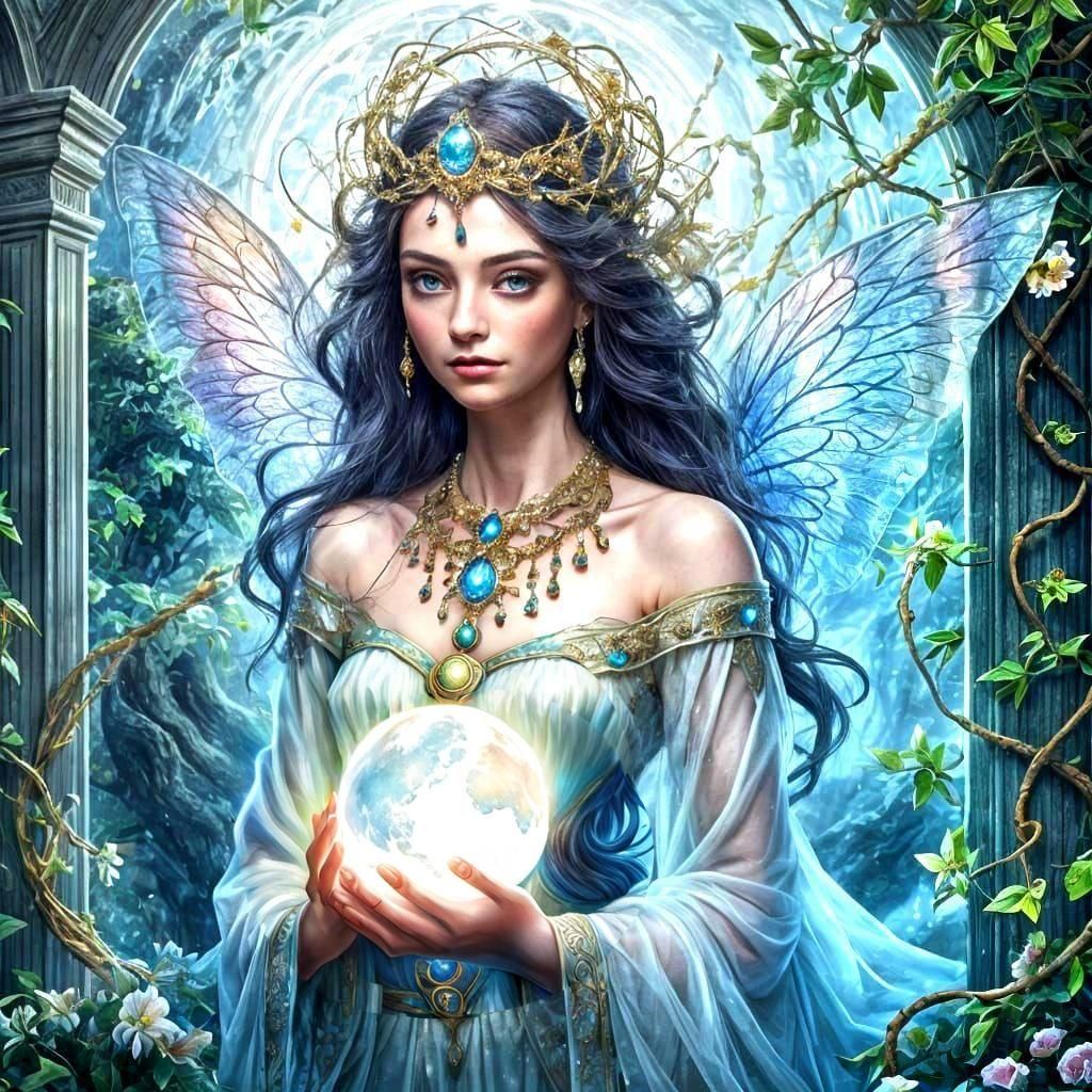 Surreal Fairy Goddess Reigns Over Fertile Landscape in Dream...