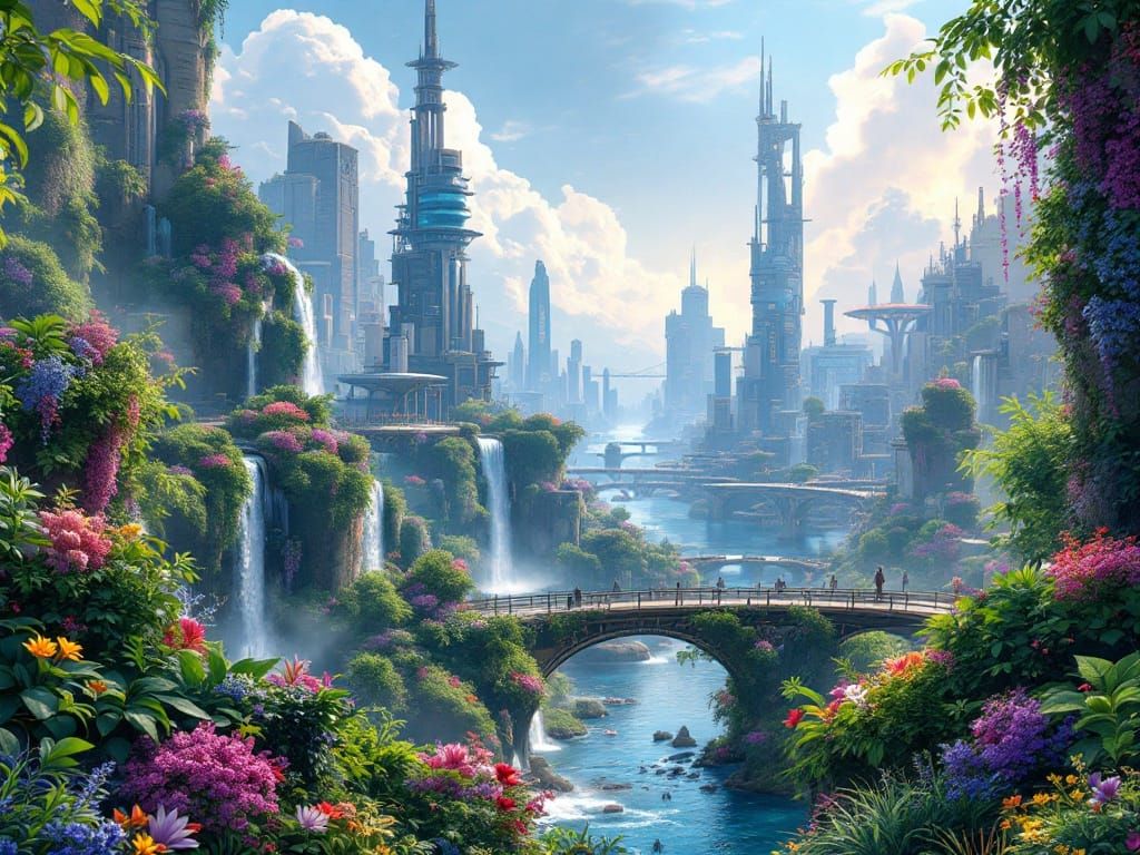 Vibrant Futuristic Oasis in Splendid Color