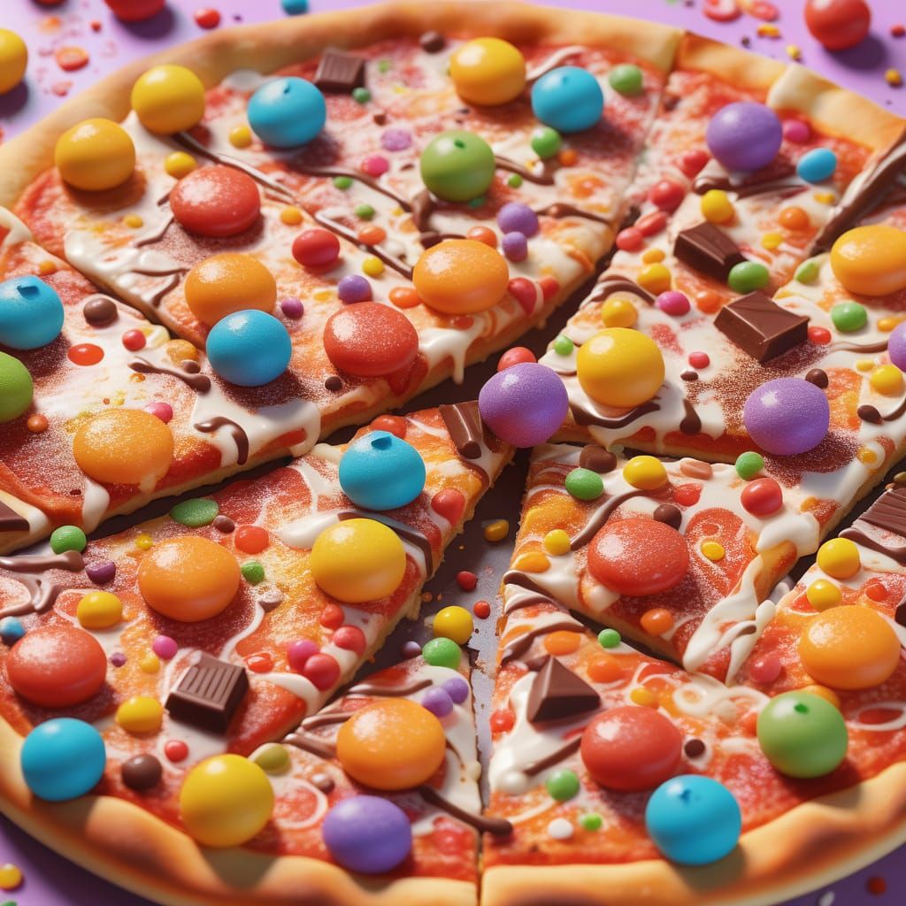 Whimsical Sweet Pizza: Colorful Macro Digital Art