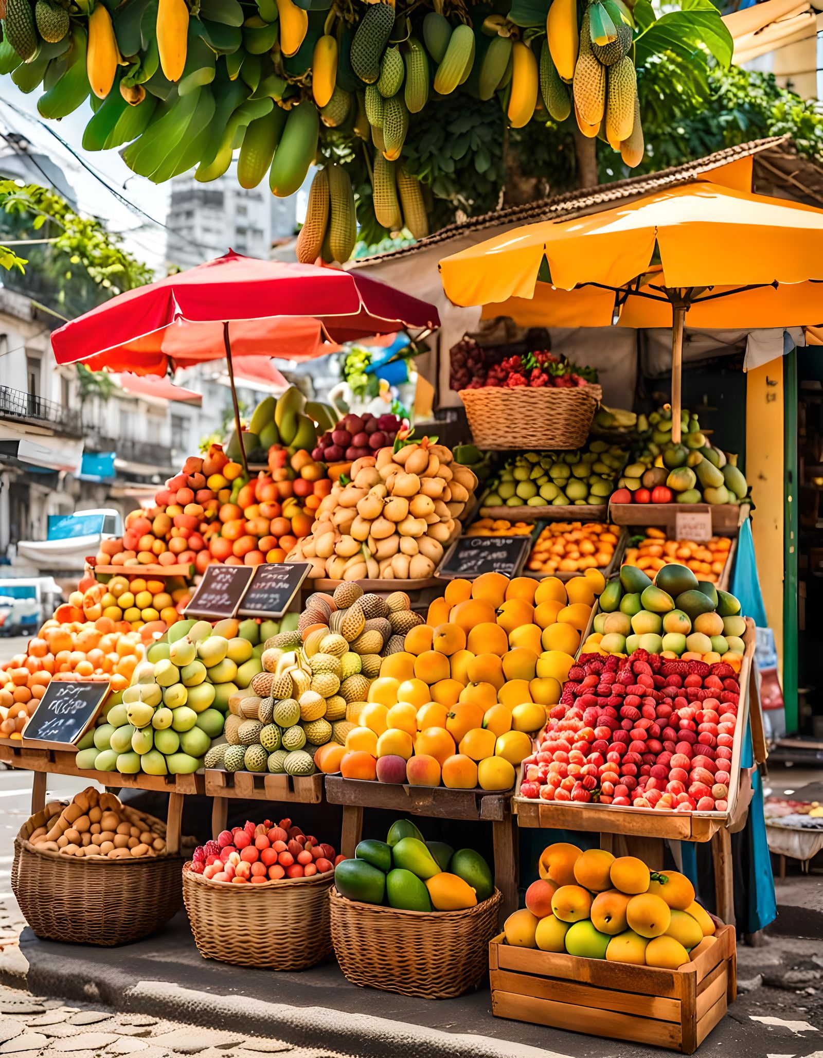 Beautiful fruit stand on the street