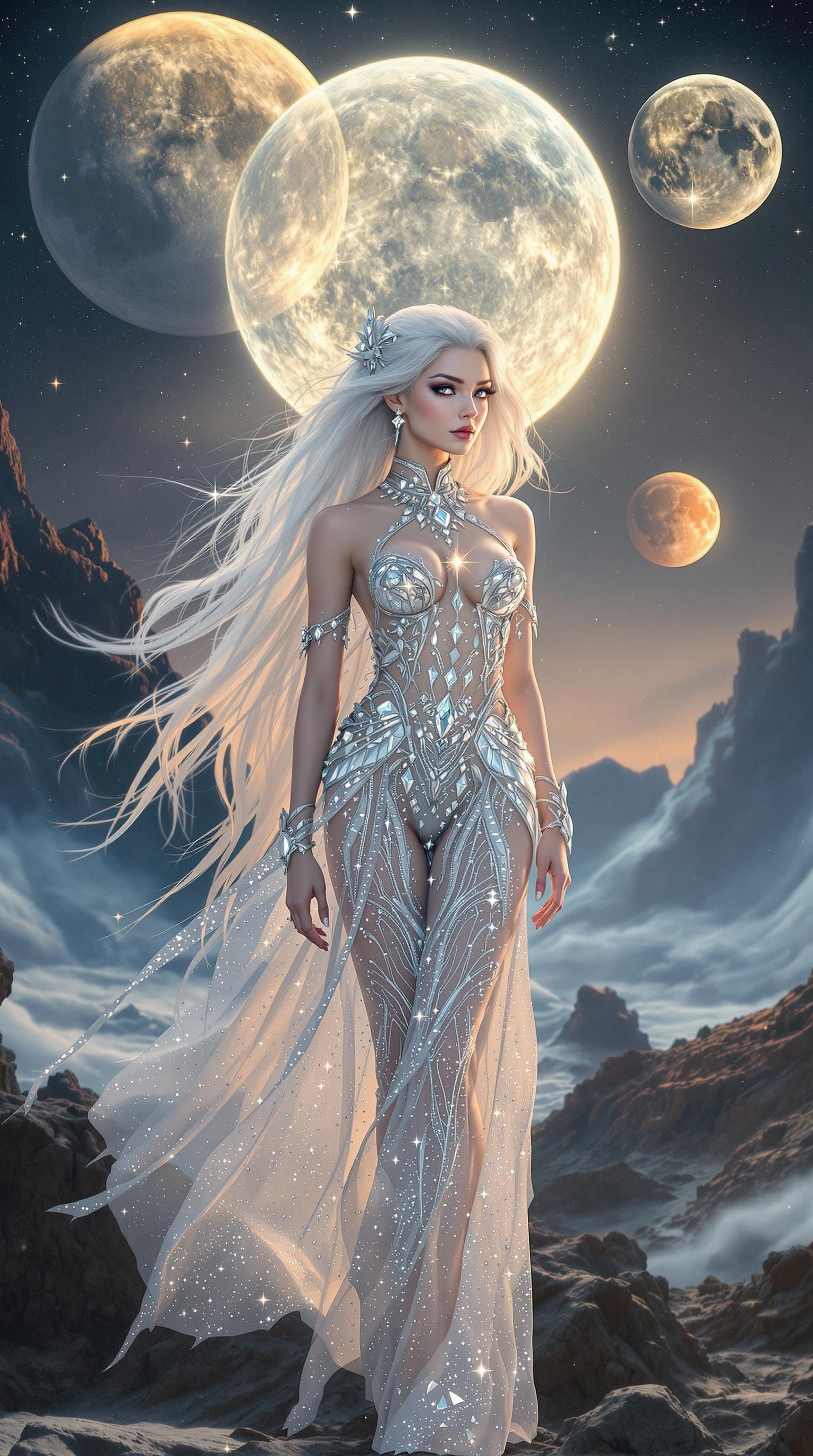 Surreal Sci-Fi Goddess in Futuristic Alien Landscape