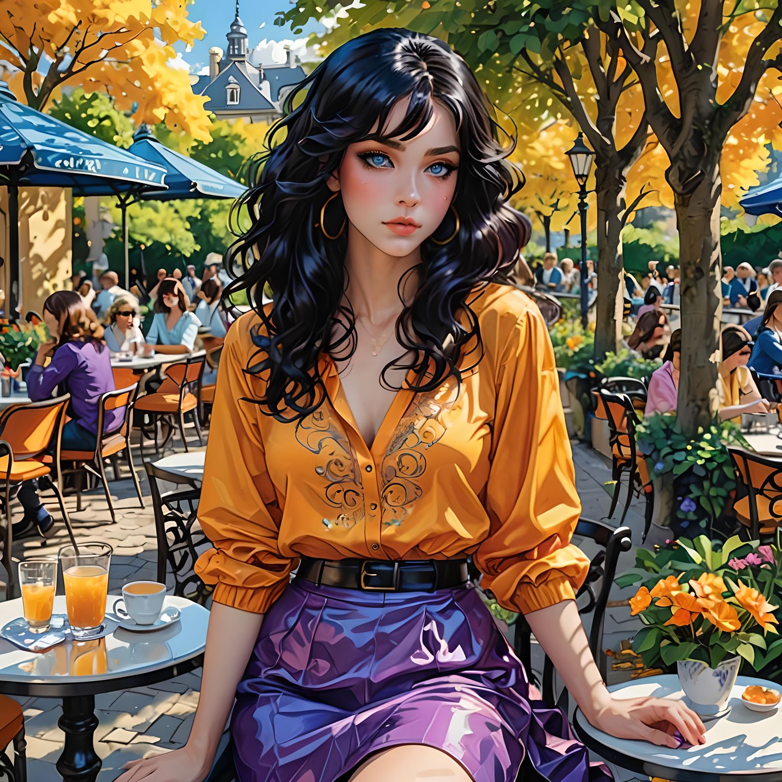Anime Woman in Paris Cafe: Masterpiece Art