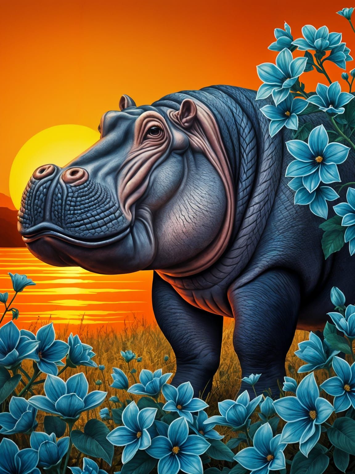 Art Deco Hippo with African Twist